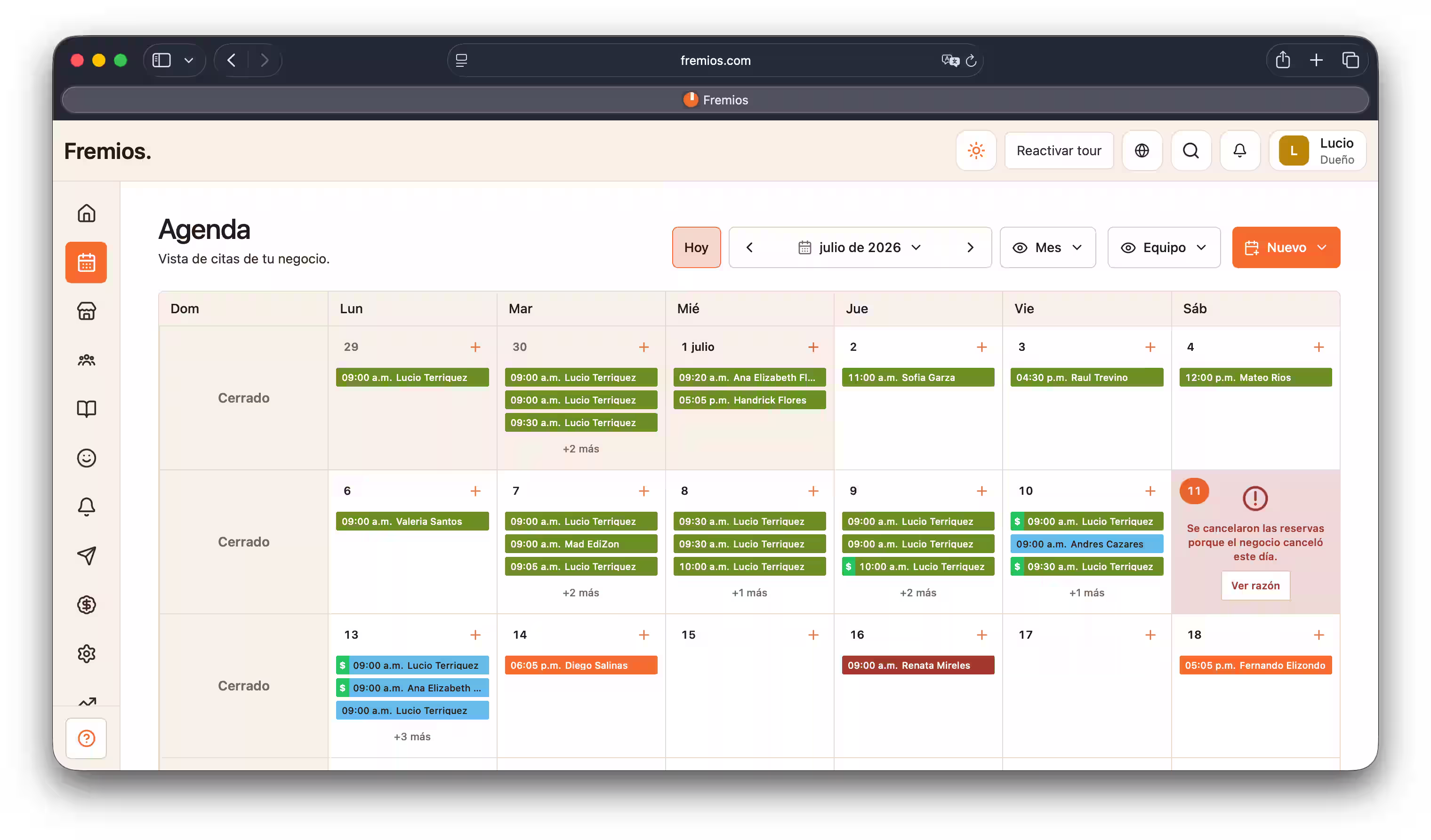 Vista de la agenda diaria de Fremios